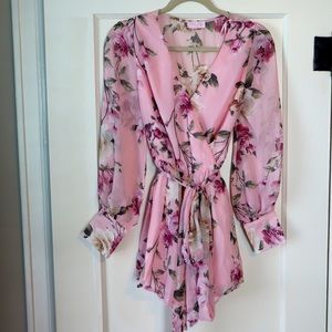 Pink Lily Blush Floral Long Sleeve Romper